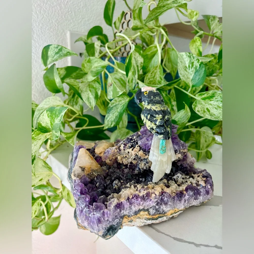 Parrot Carving on Amethyst ~ Crystal Art